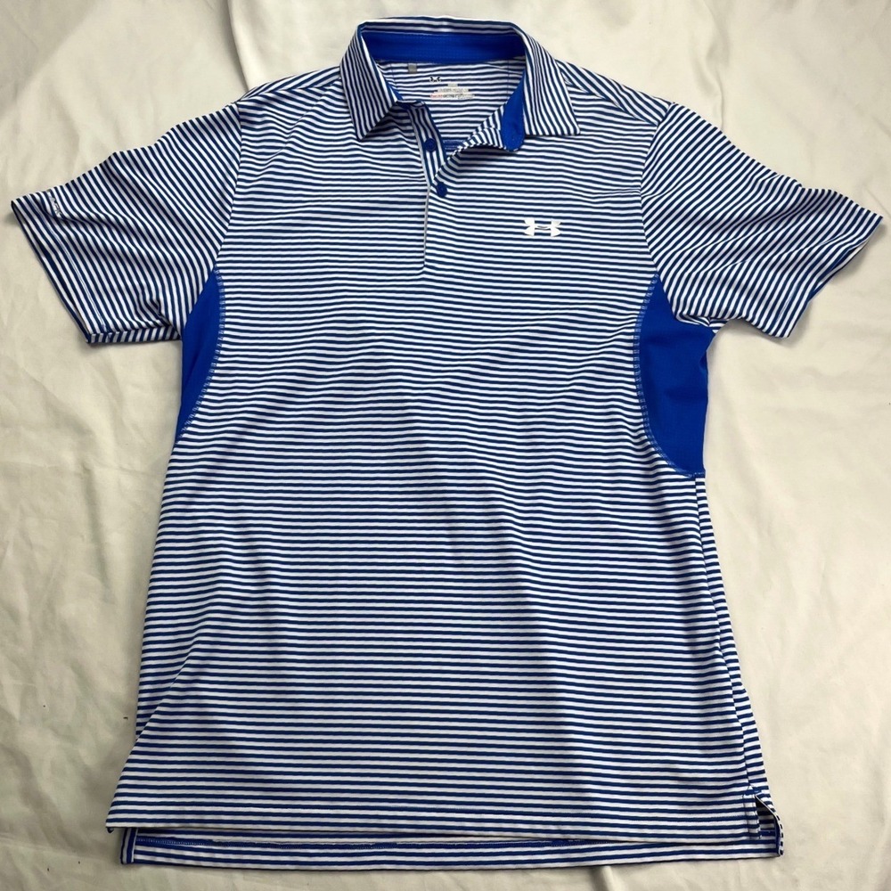 Under Armour Golf Performance‎ Striped Blue White Short Sleeve Polo Shirt